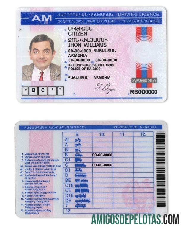 Carteira de motorista da Armênia modelo